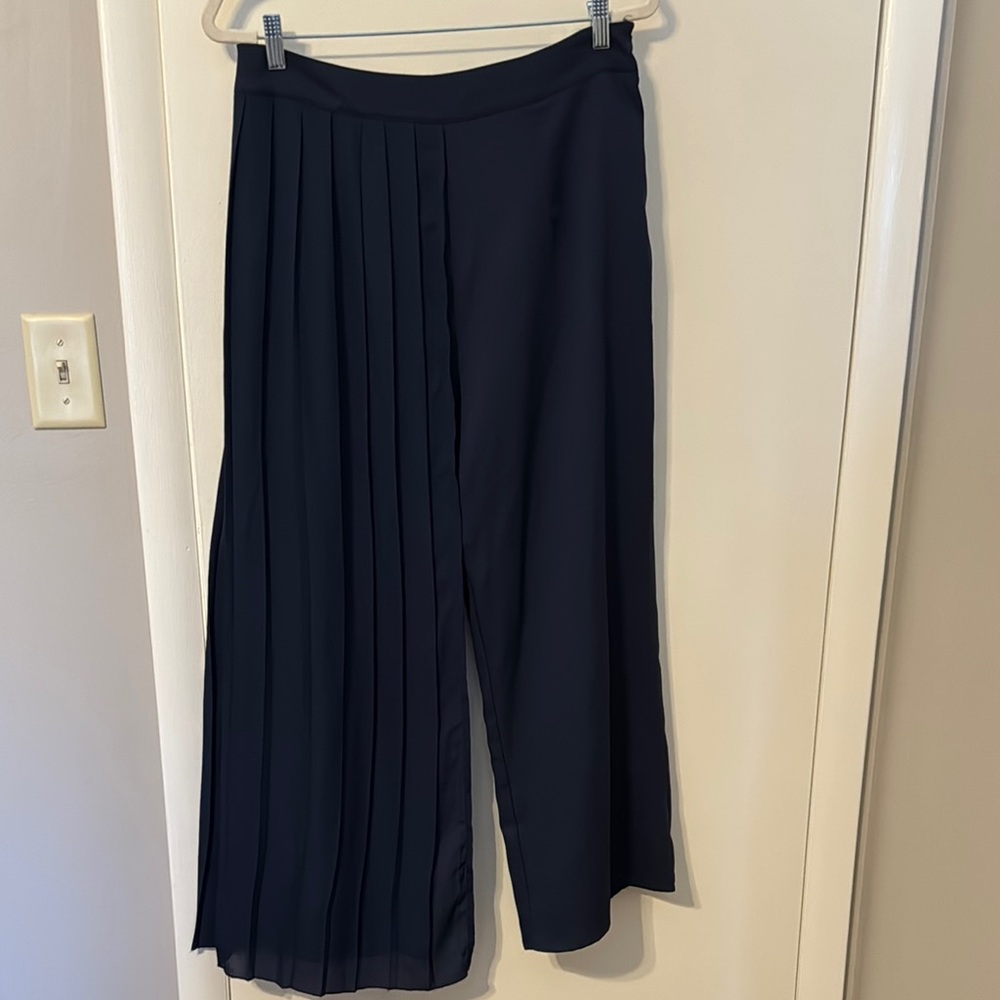 Elegant Navy Pleated Women's Wide Leg Pants size 0XL